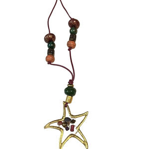 Gold star beaded long statement, costume, jewellery necklace